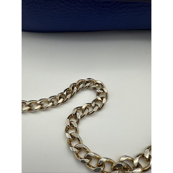 AUTH. MICHAEL KORS Hamilton Blue Leather Gold Chain Buckle Shoulder Flap Bag EUC - Picture 5 of 14